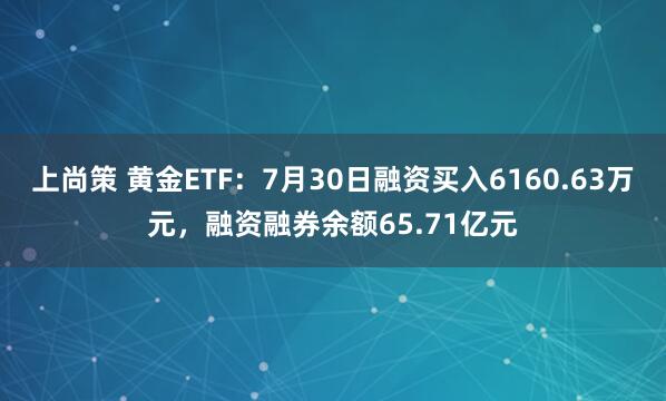 上尚策 黄金ETF：7月30日融资买入6160.63万元，融资融券余额65.71亿元
